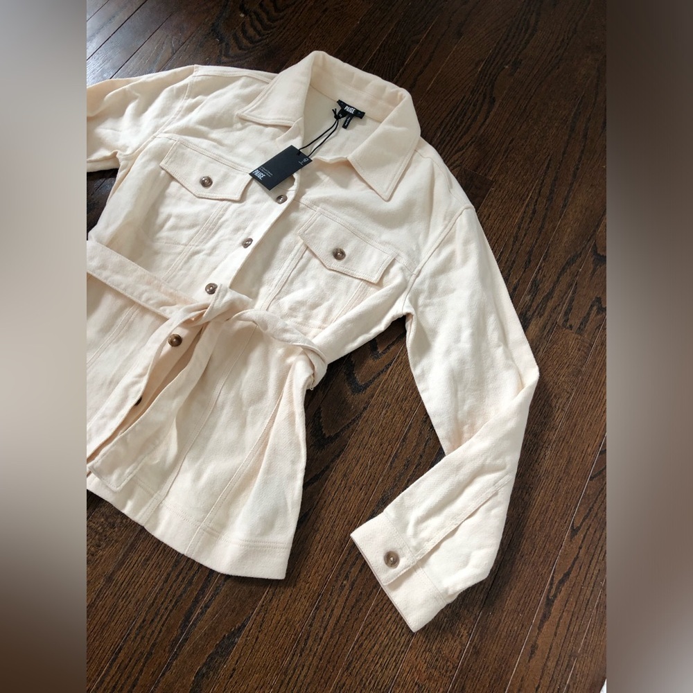 *NWT* PAIGE Women’s M Jansyn Shacket Oversized Jacket w/Belt in Ecru Twill - Picture 4 of 12